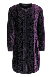 Current Boutique-Elie Tahari - Purple Velvet Embroidered Clasp-Up Jacket Sz L