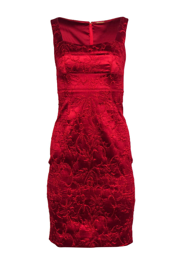 Current Boutique-Elie Tahari - Red Floral Brocade Sleeveless Sheath Dress Sz 0