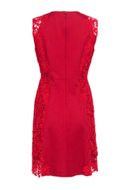 Current Boutique-Elie Tahari - Red Floral Eyelet Lace Trim Sheath Dress Sz 8