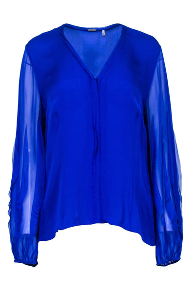 Current Boutique-Elie Tahari - Royal Blue "Peony" Button Down Blouse Sz L