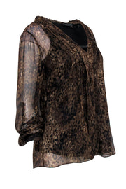 Current Boutique-Elie Tahari - Sheer Abstract Animal Print Silk Blouse w/ Black Slip Sz SP