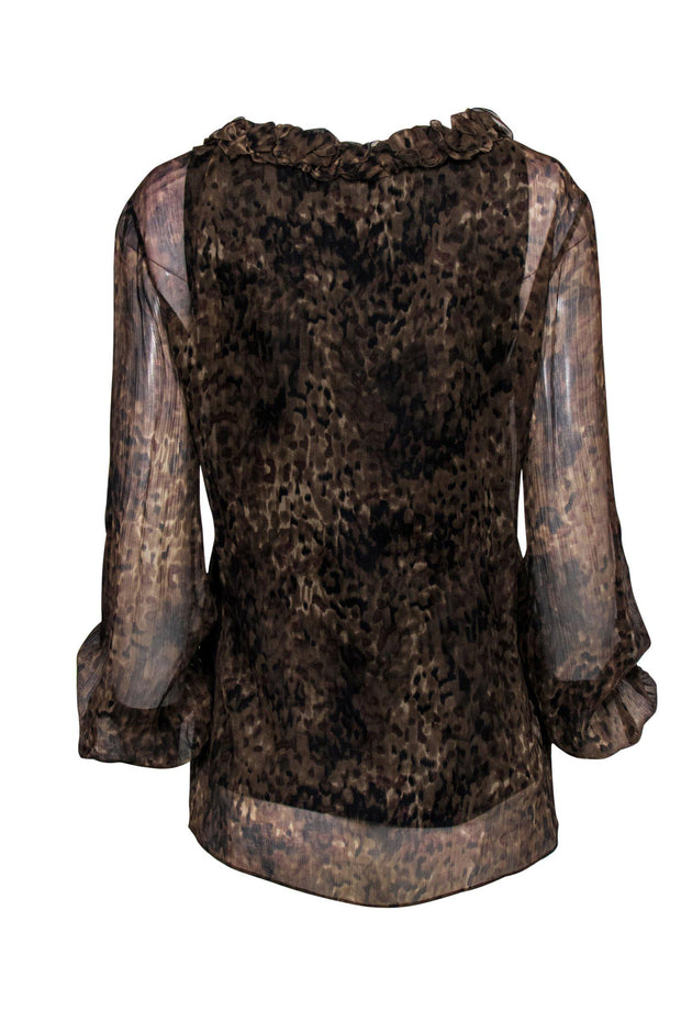 Current Boutique-Elie Tahari - Sheer Abstract Animal Print Silk Blouse w/ Black Slip Sz SP