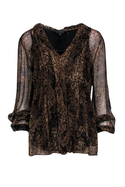 Current Boutique-Elie Tahari - Sheer Abstract Animal Print Silk Blouse w/ Black Slip Sz SP