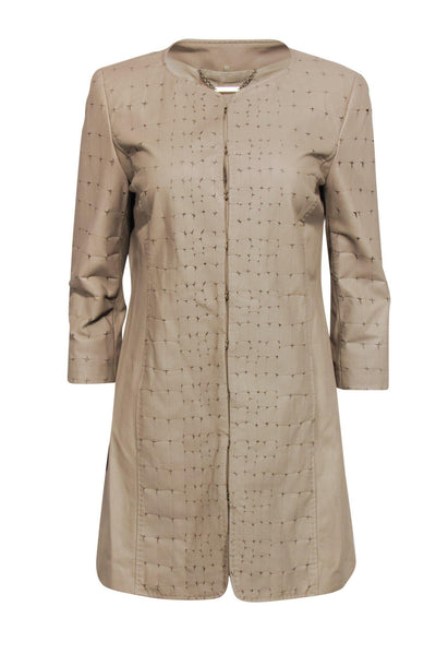 Current Boutique-Elie Tahari - Tan Perforated Leather Jacket Sz S