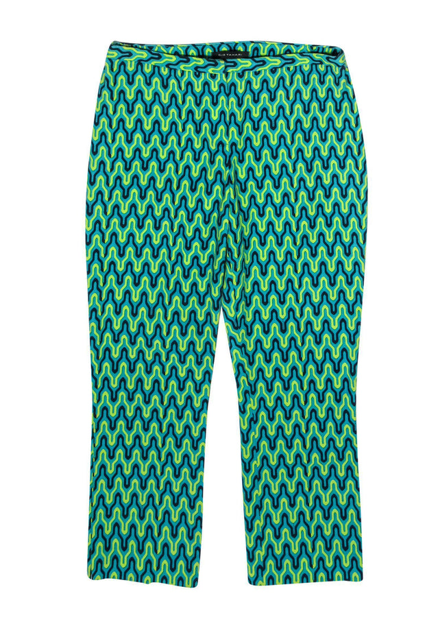 Current Boutique-Elie Tahari - Teal, Black & Yellow Cropped Pants Sz 2