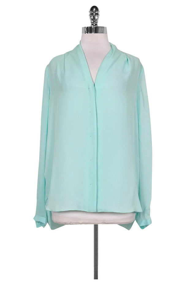 Current Boutique-Elie Tahari - Turquoise Silk Blouse Sz M