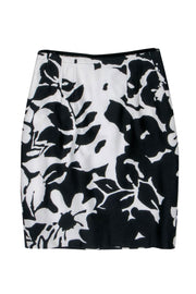 Current Boutique-Elie Tahari - White & Black Floral Print Pencil Skirt Sz 4