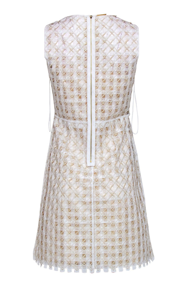 Current Boutique-Elie Tahari - White & Metallic Gold "Rosaleen" Dress Sz 4