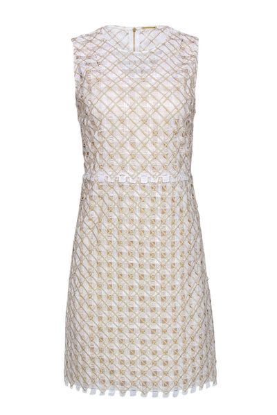 Current Boutique-Elie Tahari - White & Metallic Gold "Rosaleen" Dress Sz 4