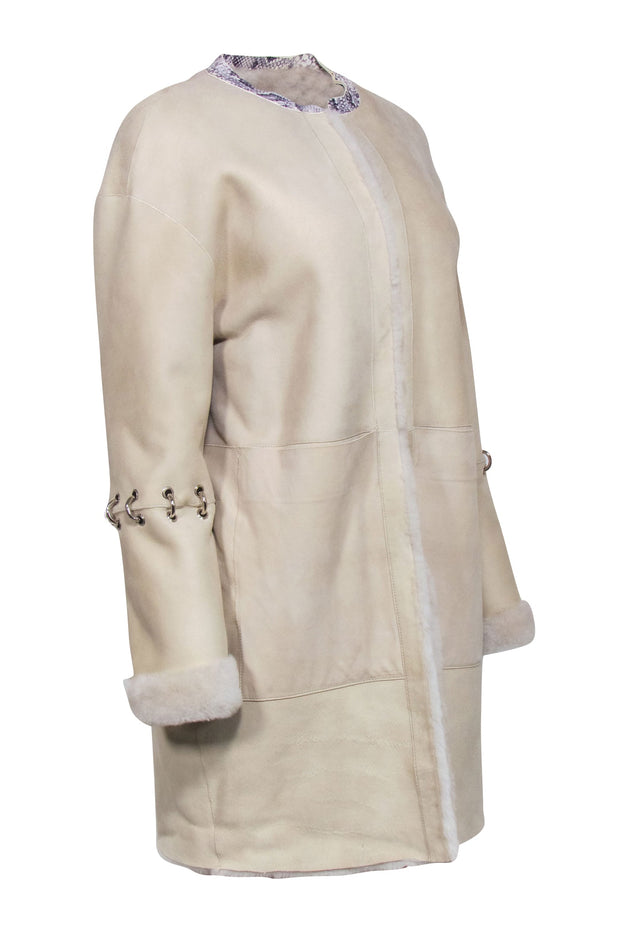 Current Boutique-Elie Tahir - Beige Lamb Leather & Fur Reversible Coat Sz M