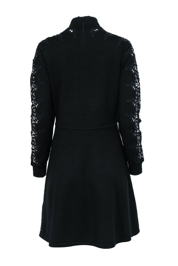 Current Boutique-Eliza J - Black Knit Fit & Flare Dress w/ Lace Sleeve Details Sz L