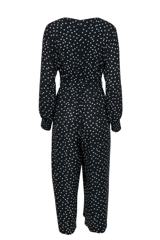 Current Boutique-Eliza J - Black & White Polka Dot Wide Leg Belted Jumpsuit Sz 10