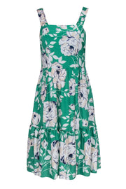 Current Boutique-Eliza J - Green Floral Print Sleeveless Ruffle Sundress w/ Pockets Sz 6