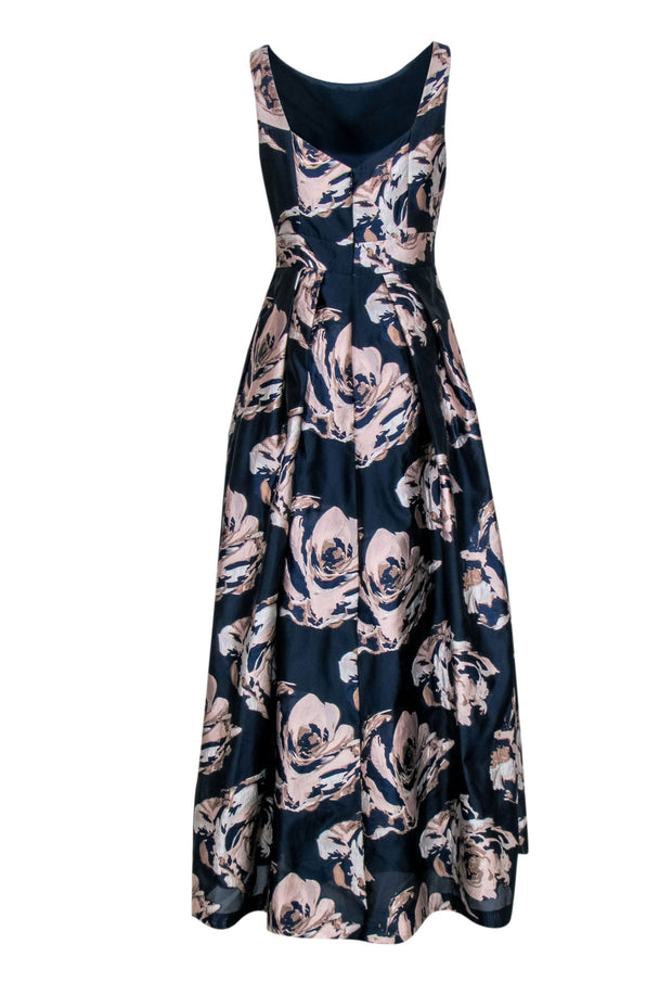 Current Boutique-Eliza J - Navy & Pink Floral Print Puff Skirt Gown Sz 8