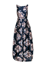 Current Boutique-Eliza J - Navy & Pink Floral Print Puff Skirt Gown Sz 8