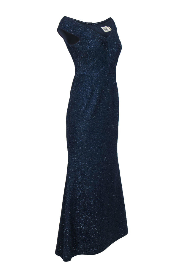 Current Boutique-Eliza J - Navy Sparkly Crinkle Textured Sleeveless Gown Sz 8