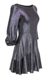 Current Boutique-Eliza J - Silver Metallic Long Puffed Sleeve Mini Dress Sz 6