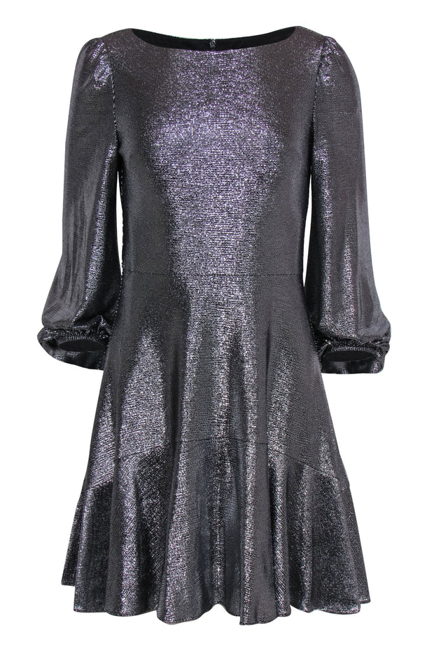 Current Boutique-Eliza J - Silver Metallic Long Puffed Sleeve Mini Dress Sz 6