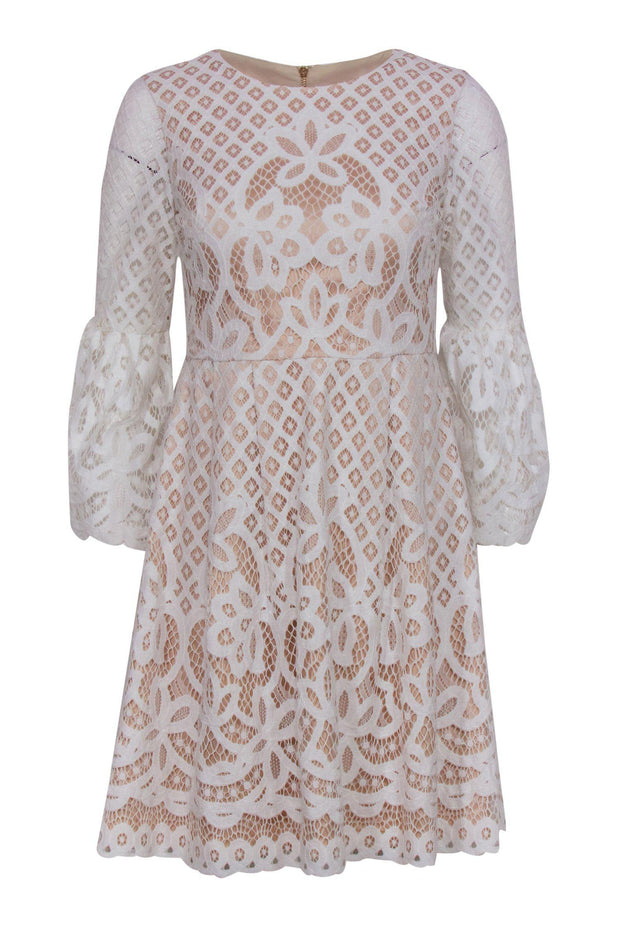 Current Boutique-Eliza J - White Bell Sleeve Lace A-Line Dress Sz 2