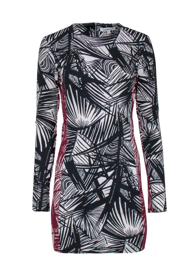 Current Boutique-Elizabeth & James - Black & Maroon Abstract Print Bodycon Dress Sz 6