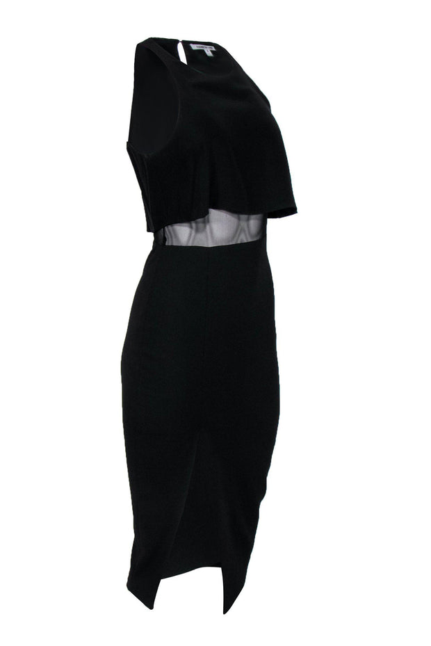 Current Boutique-Elizabeth & James - Black Sleeveless Midi Bodycon Dress w/ Mesh Waist Sz 4