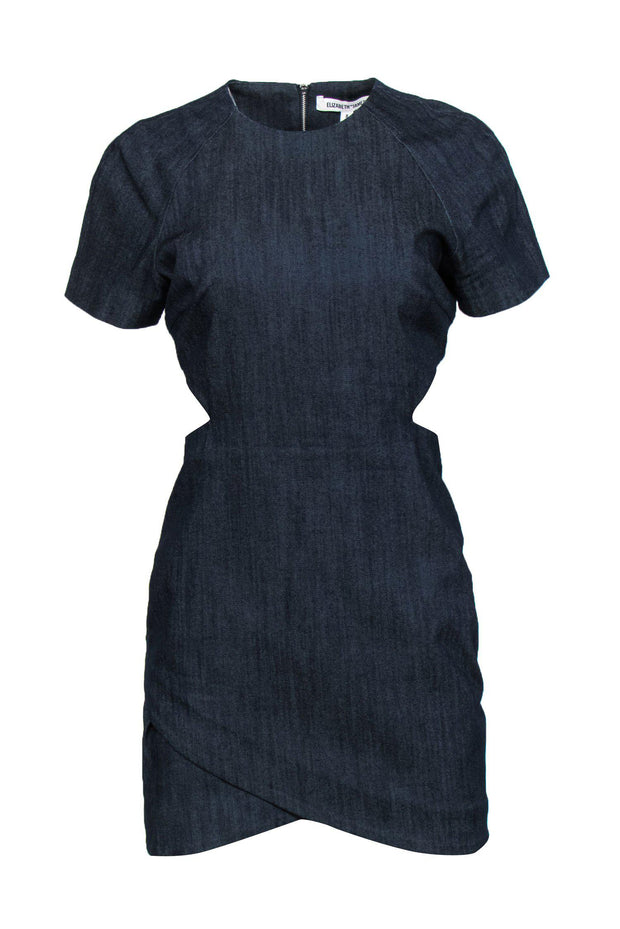 Current Boutique-Elizabeth & James - Dark Wash Denim Short Sleeve Sheath Dress w/ Cutouts Sz 8