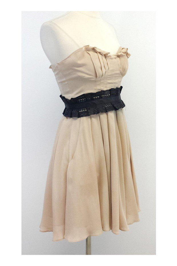 Current Boutique-Elizabeth & James - Nude Silk & Leather Strapless Dress Sz 2