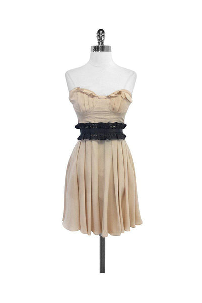 Current Boutique-Elizabeth & James - Nude Silk & Leather Strapless Dress Sz 2