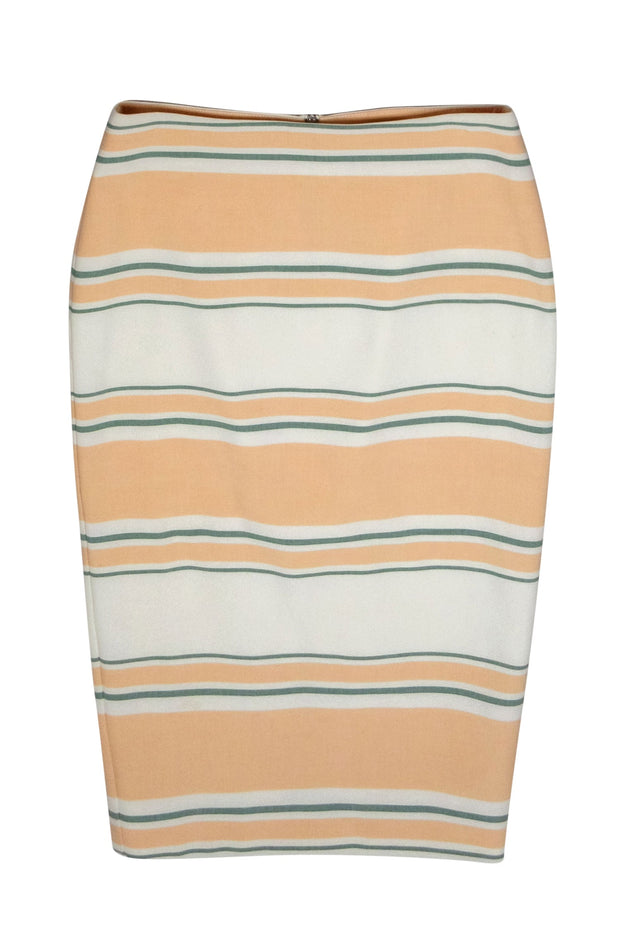 Current Boutique-Elizabeth & James - Peach, Green & White Striped Pencil Skirt Sz 4