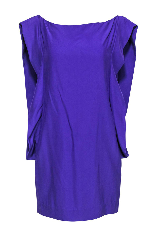 Current Boutique-Elizabeth & James - Purple Boat Neck Shift Dress w/ Flutter Trim Sz 6