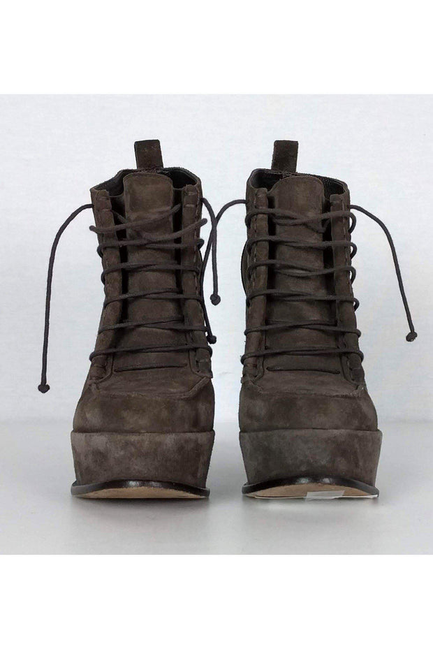 Current Boutique-Elizabeth & James - Taupe Suede Lace-Up Booties Sz 5.5