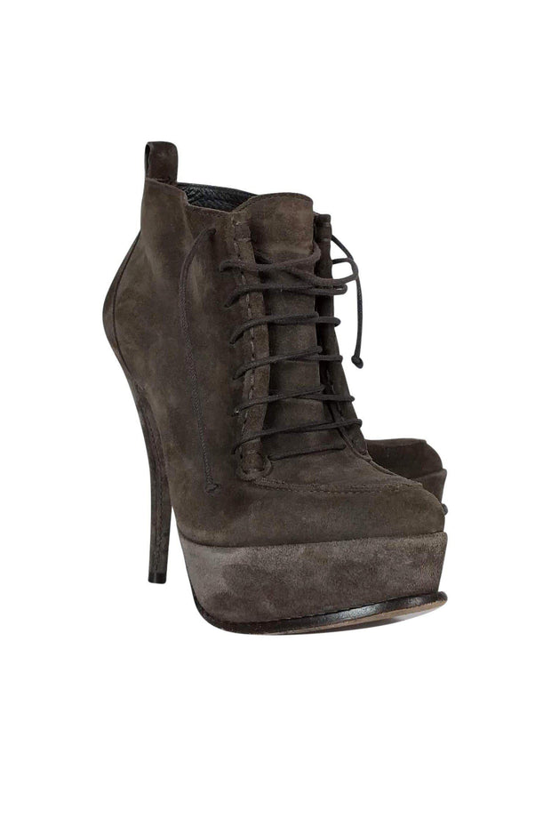 Current Boutique-Elizabeth & James - Taupe Suede Lace-Up Booties Sz 5.5