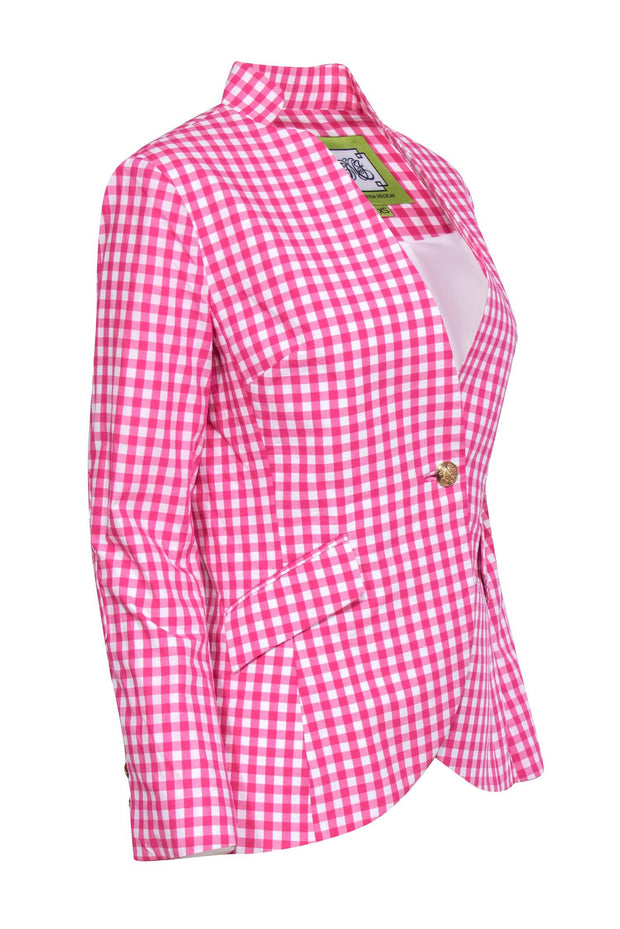 Current Boutique-Elizabeth McKay - Hot Pink Cotton Blazer w/ Gold-Toned Buttons & Pockets Sz XS