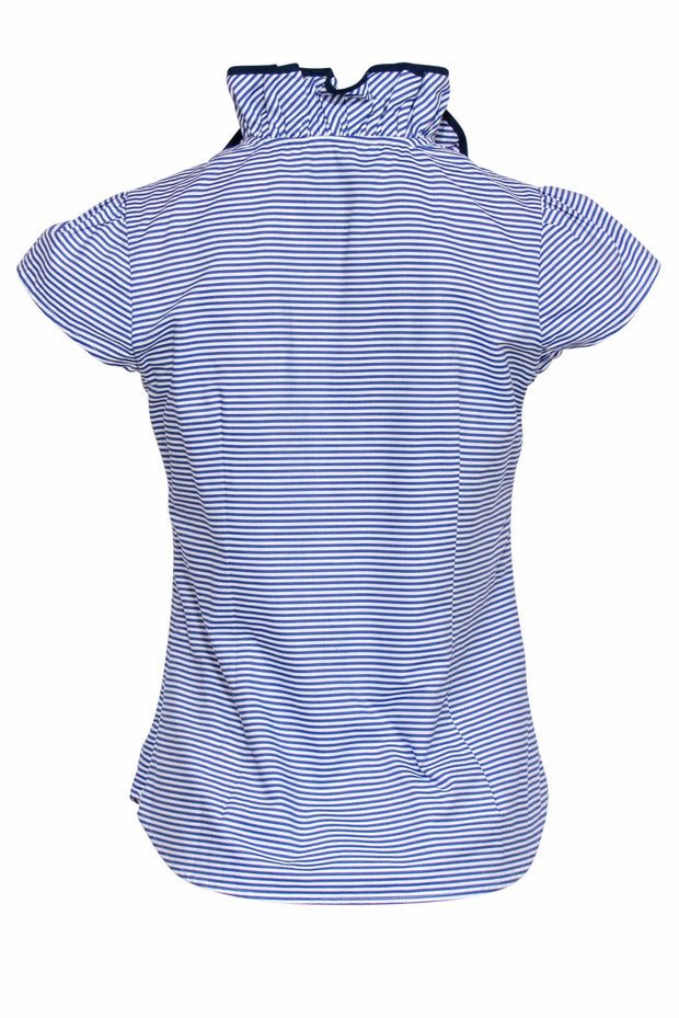 Current Boutique-Elizabeth McKay - White & Blue Pinstripe Short Sleeve Cotton Blouse Sz 2