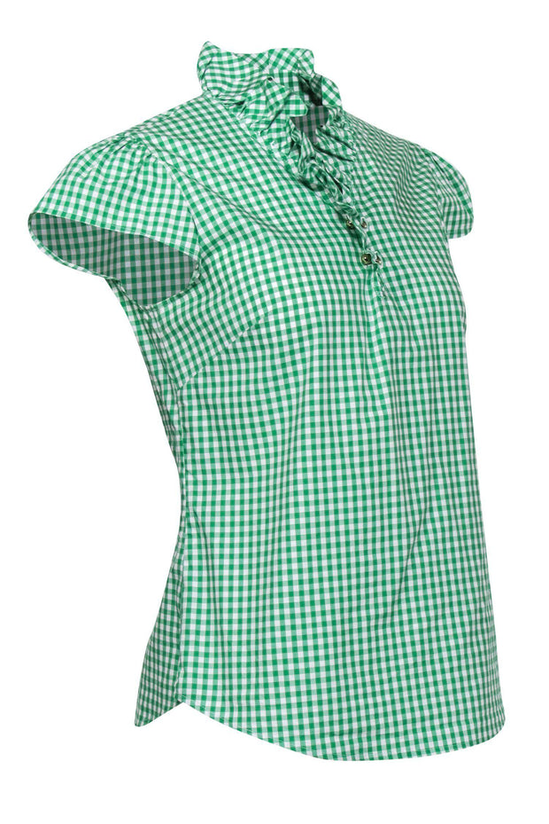 Current Boutique-Elizabeth McKay - White & Green Plaid Short Sleeve Top Sz 2