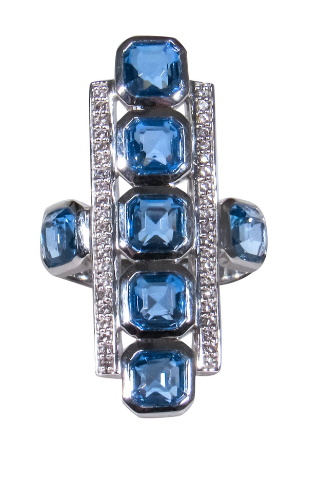 Current Boutique-Elizabeth Showers - Sterling Silver Rectangular Ring w/ Blue Square Stones Sz 5