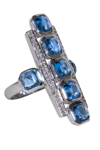 Current Boutique-Elizabeth Showers - Sterling Silver Rectangular Ring w/ Blue Square Stones Sz 5