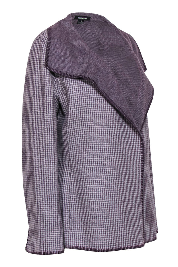 Current Boutique-Ellen Tracy - Purple Houndstooth Print Wool Blend Open Jacket Sz 12