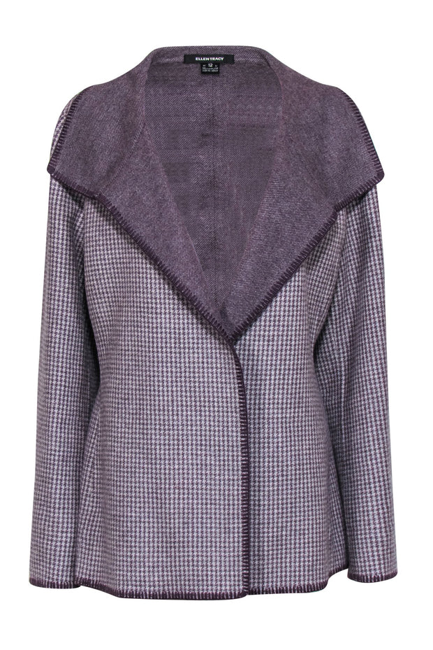 Current Boutique-Ellen Tracy - Purple Houndstooth Print Wool Blend Open Jacket Sz 12