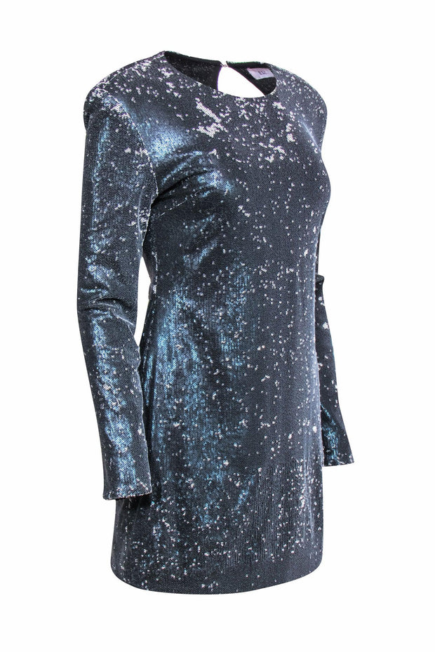 Current Boutique-Elliatt - Pewter & White Sequin Long Sleeve Mini Sheath Dress Sz M