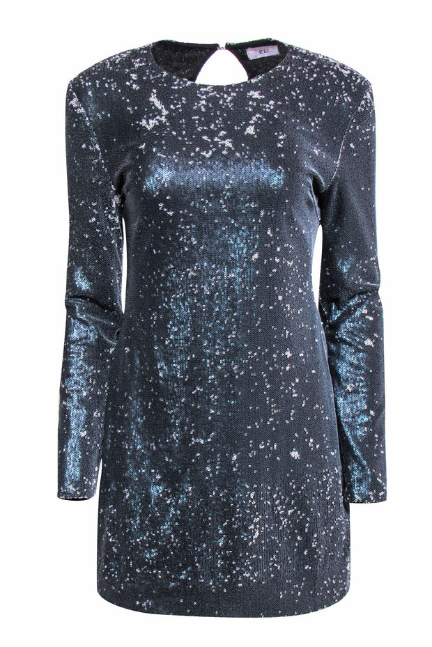 Current Boutique-Elliatt - Pewter & White Sequin Long Sleeve Mini Sheath Dress Sz M