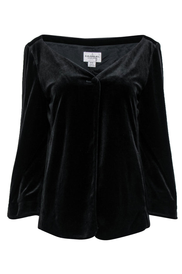 Current Boutique-Emanuel Ungaro - Black Velvet Wide Neck Button-Front Jacket Sz 8