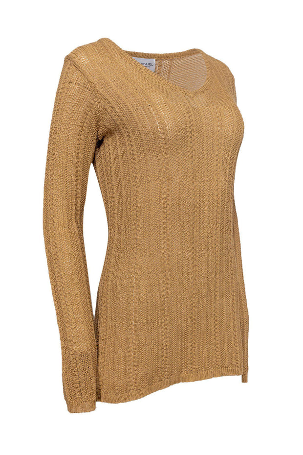 Current Boutique-Emanuel Ungaro - Tan Knit Cotton Sweater Sz P