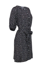 Current Boutique-Emerson Fry - Black Daisy Printed Puffed Sleeve Dress Sz S