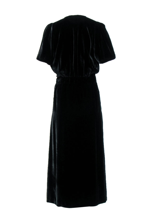 Current Boutique-Emerson Fry - Black Velvet Faux Wrap Long Column Dress Sz M