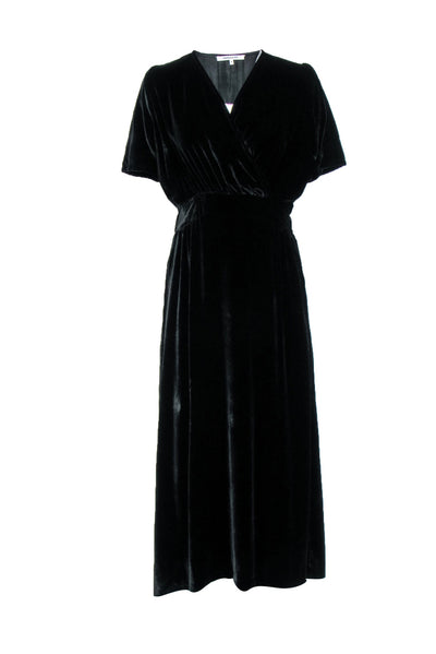 Current Boutique-Emerson Fry - Black Velvet Faux Wrap Long Column Dress Sz M