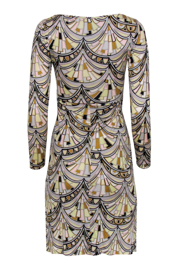 Current Boutique-Emilio Pucci - Pastel Printed Silk V-Neck Sheath Dress Sz 4