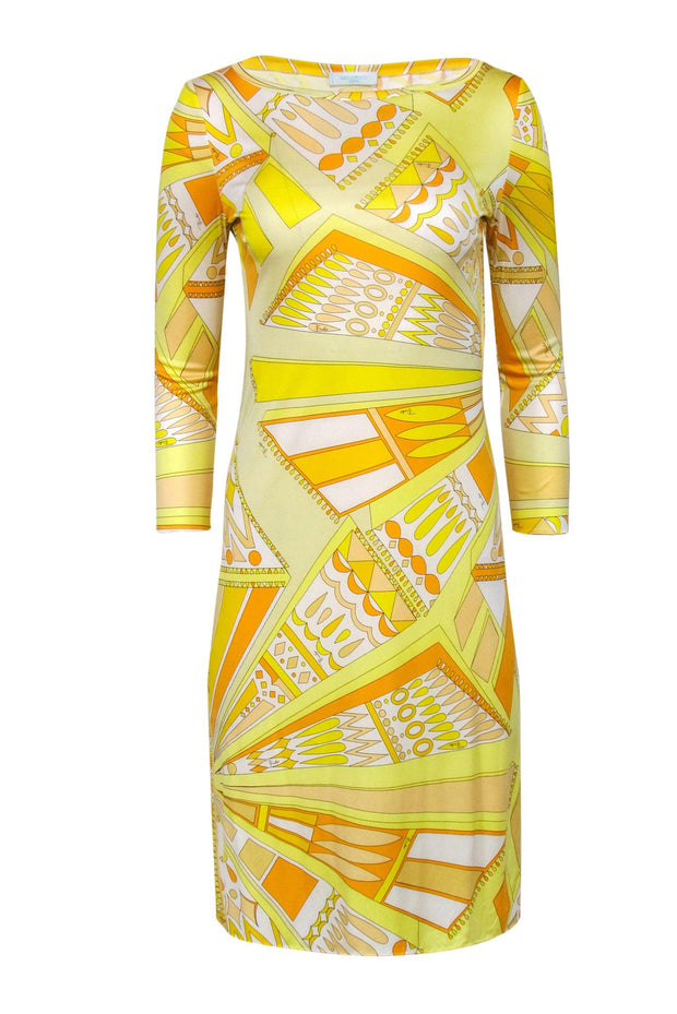 Current Boutique-Emilio Pucci - Yellow Psychedelia Print Silk Dress Sz 8