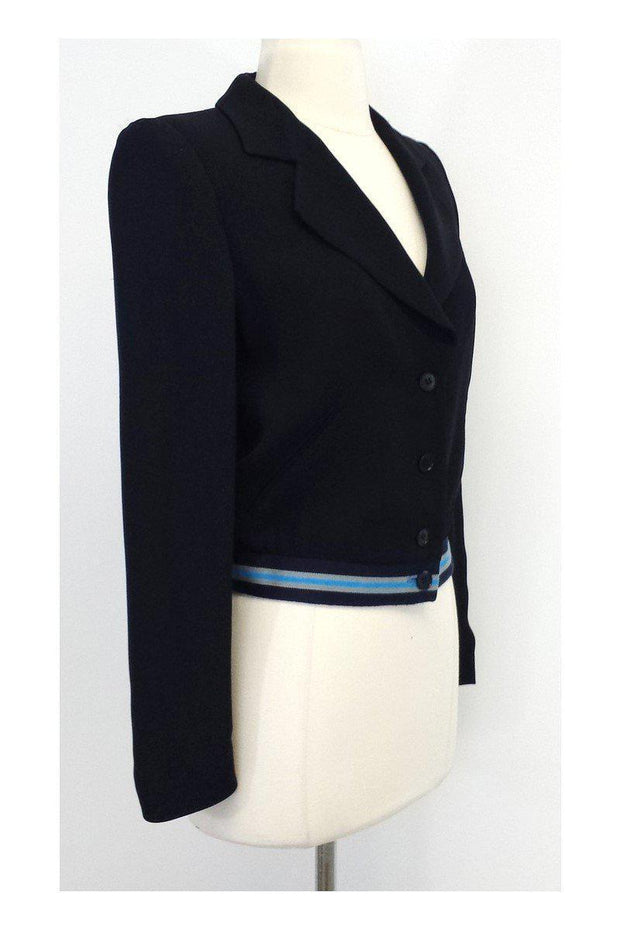 Current Boutique-Emporio Armani - Black & Striped Knit Trim Blazer Sz 2