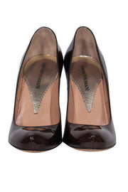 Current Boutique-Emporio Armani - Brown Patent Leather Pumps w/ Spiral Heel Sz 9.5